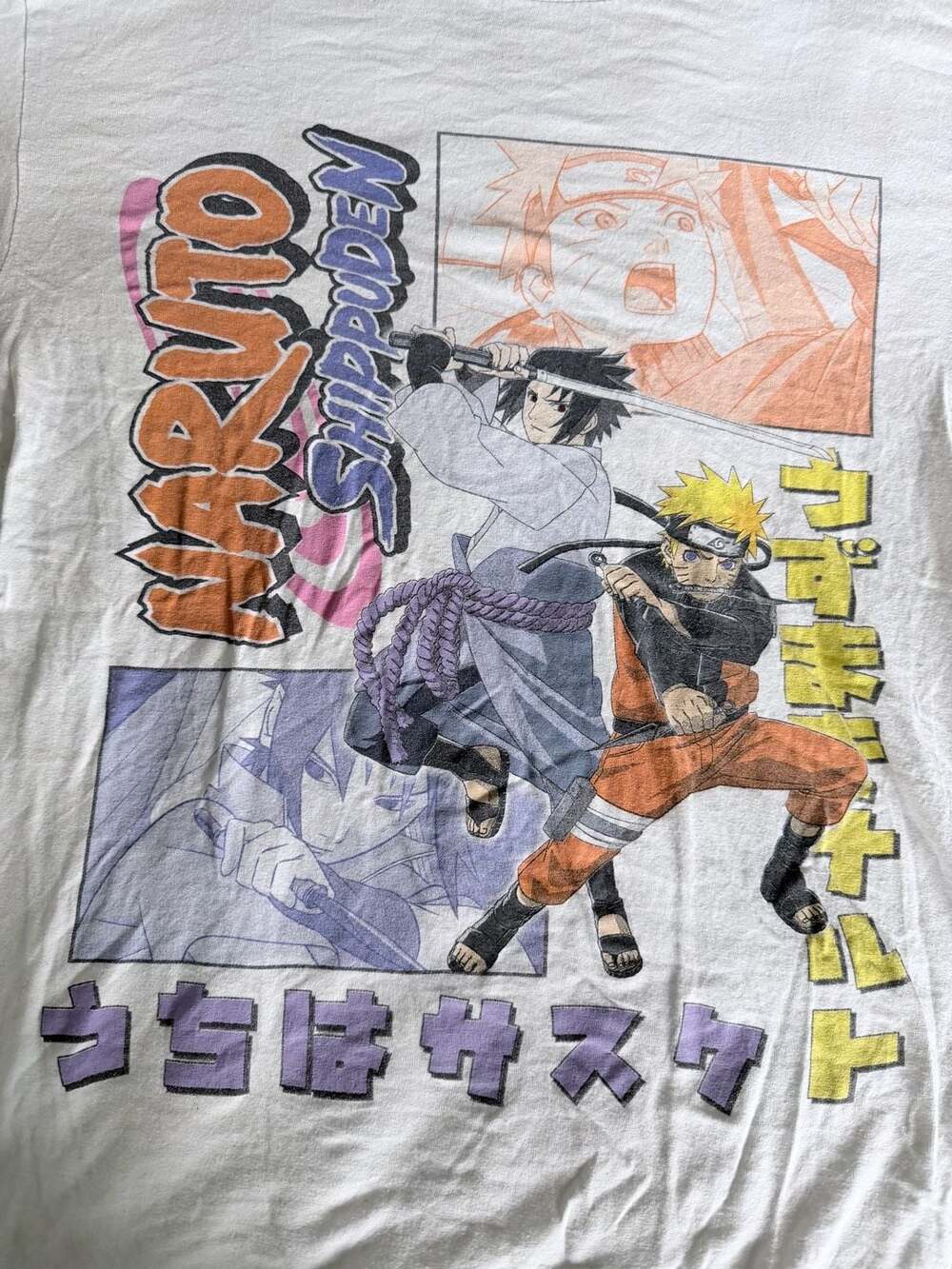 Ripple Junction Naruto Shippuden Anime White T-Shirt Size S Naruto and Sasuke